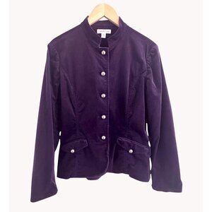 Coldwater Creek Vintage Purple Plum Corduroy Blazer Jacket Coat Size 14 Military